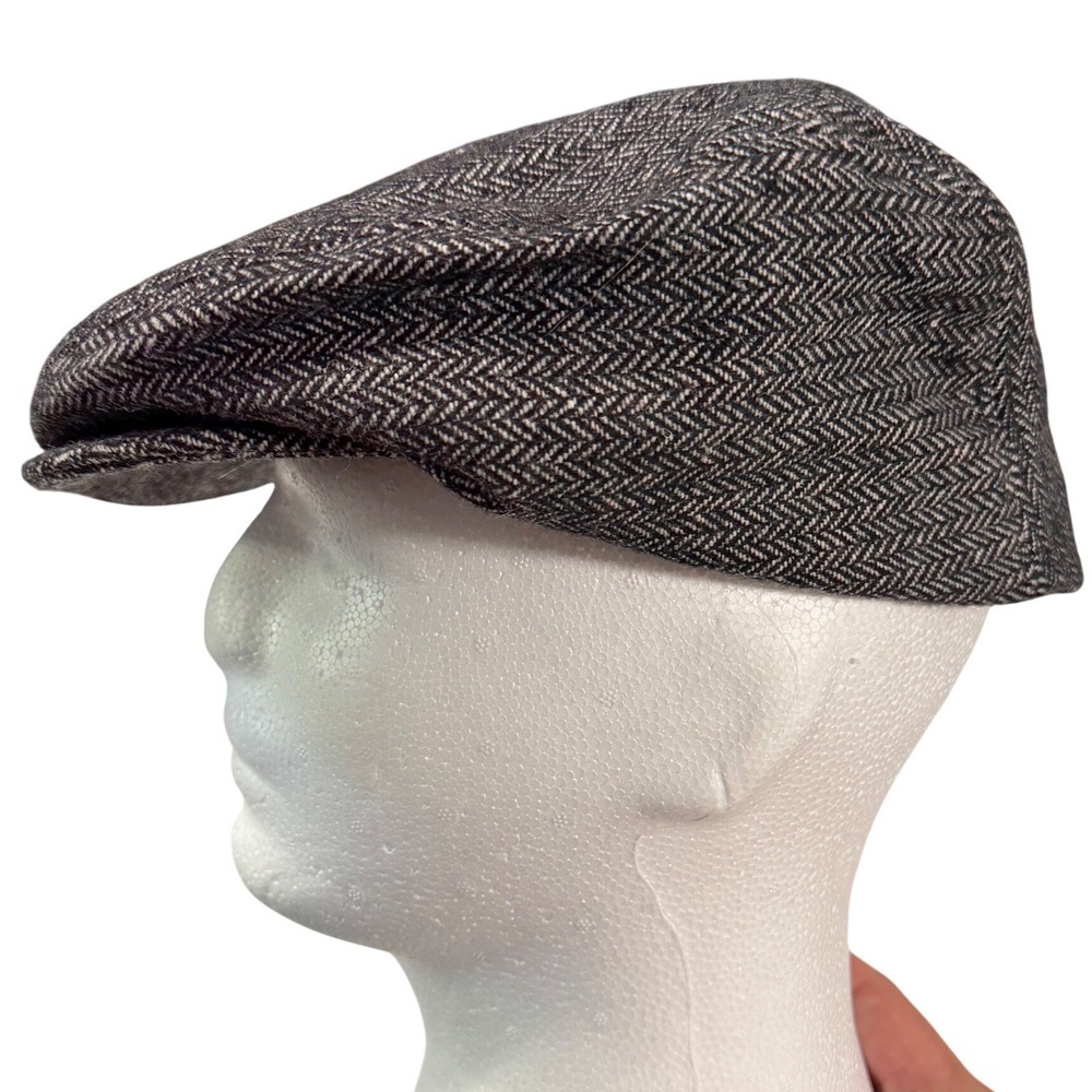 The Cap Mens Large Grey Herringbone Wool Blend Flat Cap Ivy Driving Hat Newsboy